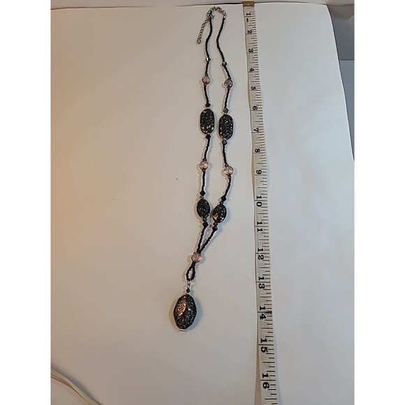 Vintage Matching  14" Necklace And Earring Set Gold Black Beaded - Picture 6 of 7